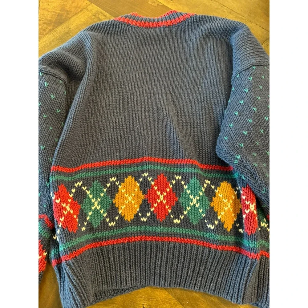 Vintage‎ 62 East Women Cardigan Sweater Size L Blue Preppy Red Accent - Picture 3 of 5